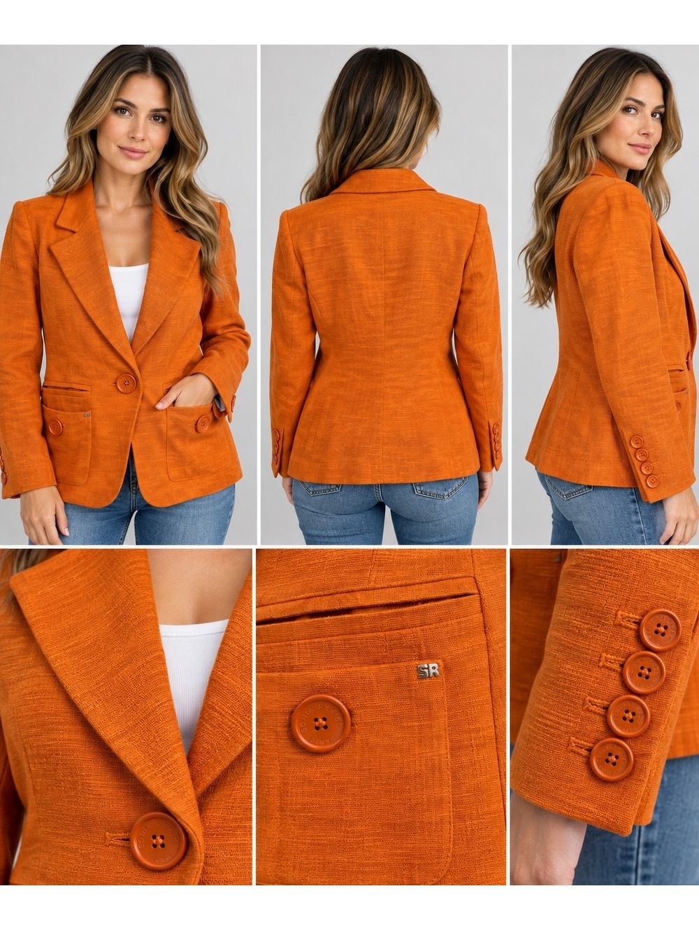 Sonia Rykiel Paris Women’s Orange 100% Hemp Blazer Jacket Size 46